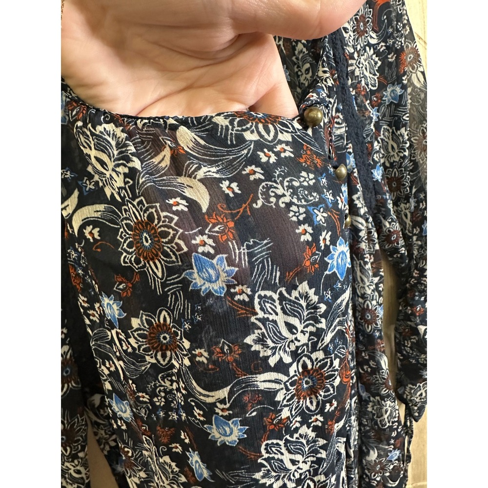 DB Established 1962 XL Floral Print Sheer Long Sleeve‎ Blouse Bohemian - Picture 4 of 9